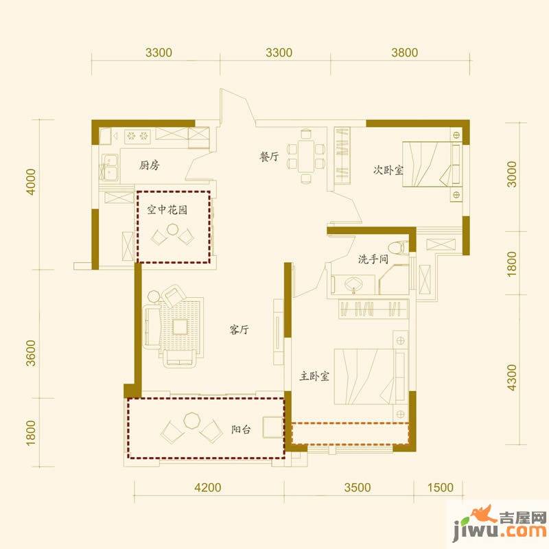 融侨上院3室2厅1卫90.1㎡户型图