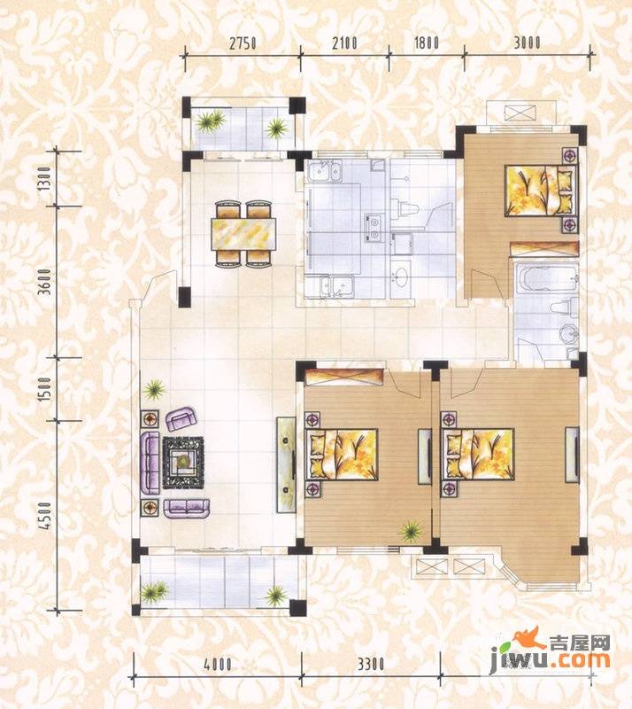 海洲景秀世家3室2厅2卫126.1㎡户型图