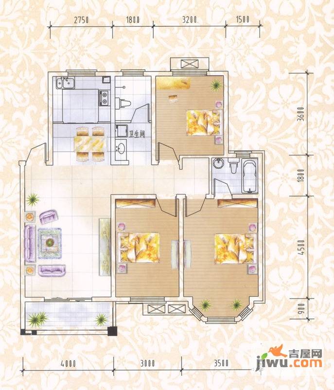 海洲景秀世家3室2厅2卫126.1㎡户型图