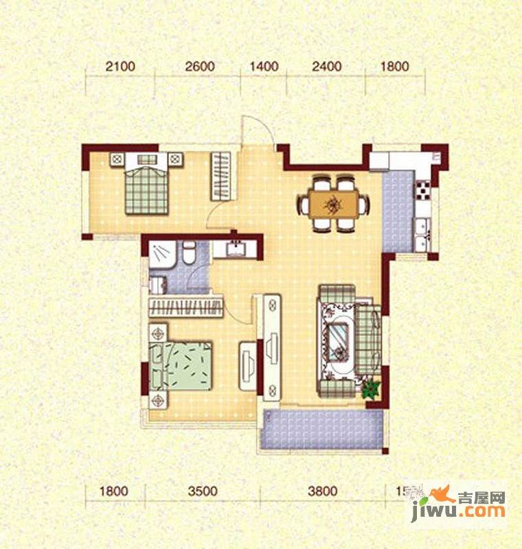 汉嘉都市森林2室2厅1卫83.5㎡户型图