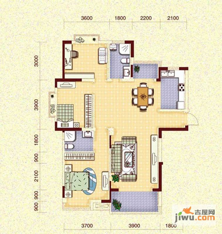 汉嘉都市森林3室2厅2卫124㎡户型图