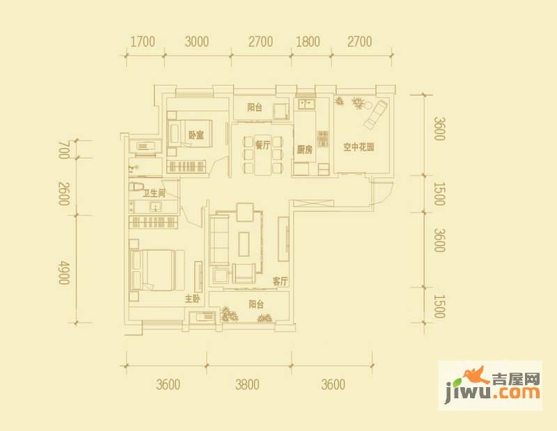 紫御府2室2厅1卫99.1㎡户型图