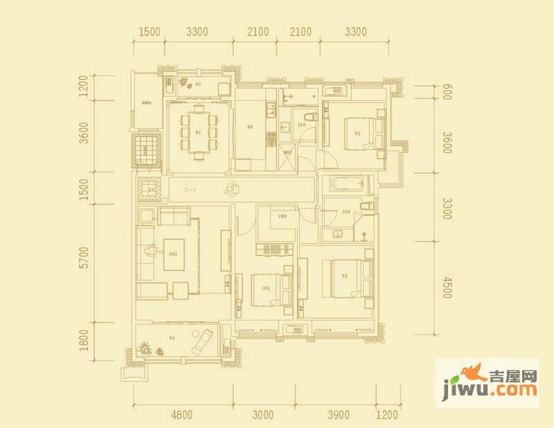 紫御府2室2厅1卫82㎡户型图