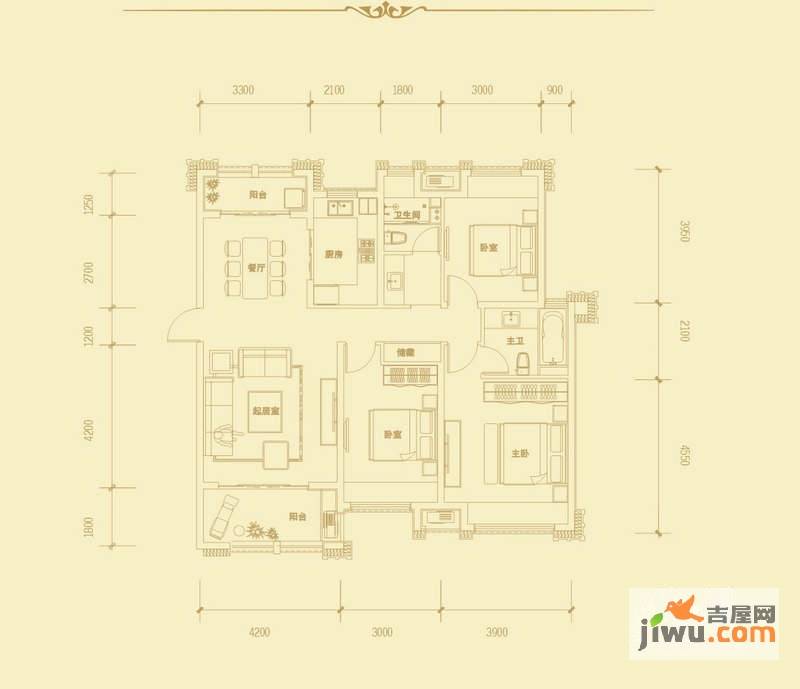 紫御府3室2厅2卫124㎡户型图