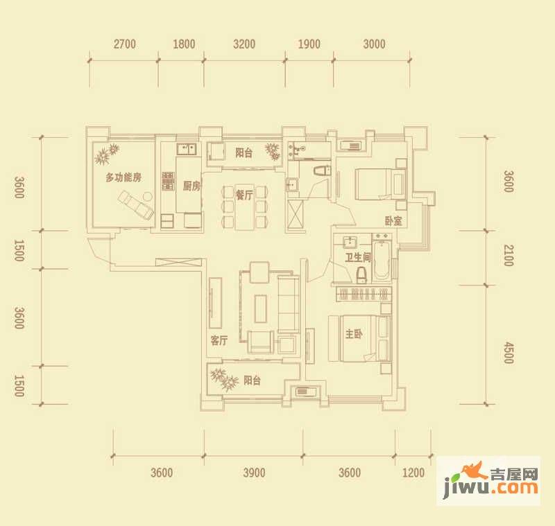 紫御府3室2厅1卫112.5㎡户型图