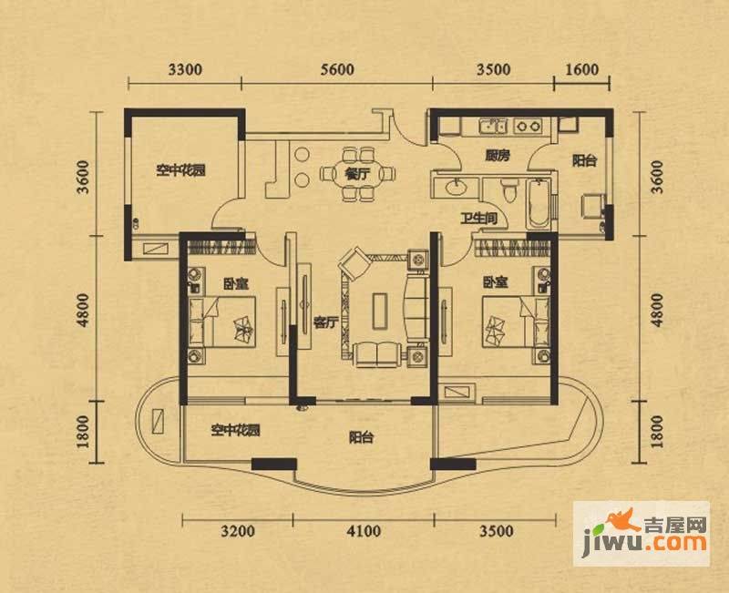 华地公馆2室2厅2卫114.8㎡户型图