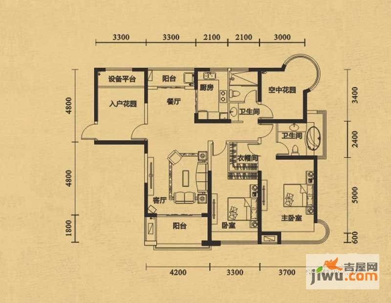 华地公馆2室2厅2卫146.3㎡户型图