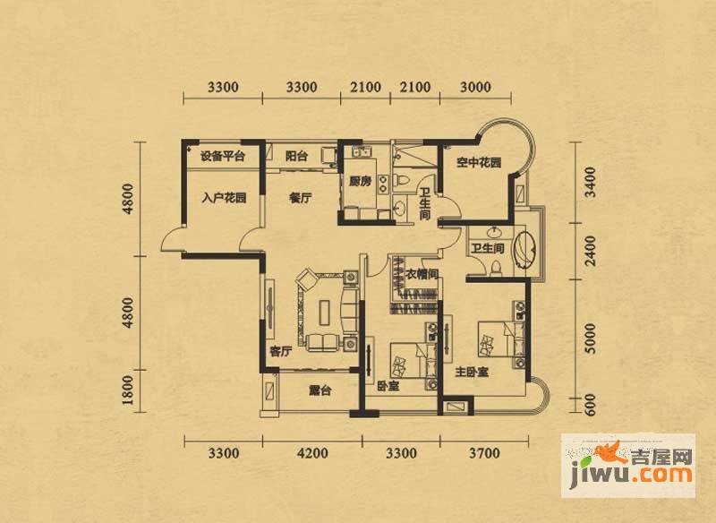 华地公馆2室2厅2卫142.3㎡户型图