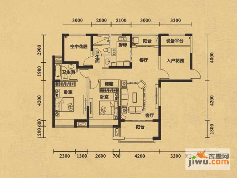 华地公馆2室2厅2卫125.6㎡户型图