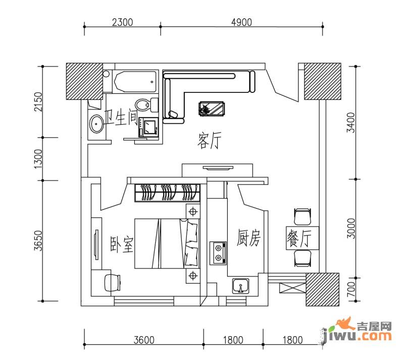 IBC中海国际1室2厅1卫72㎡户型图