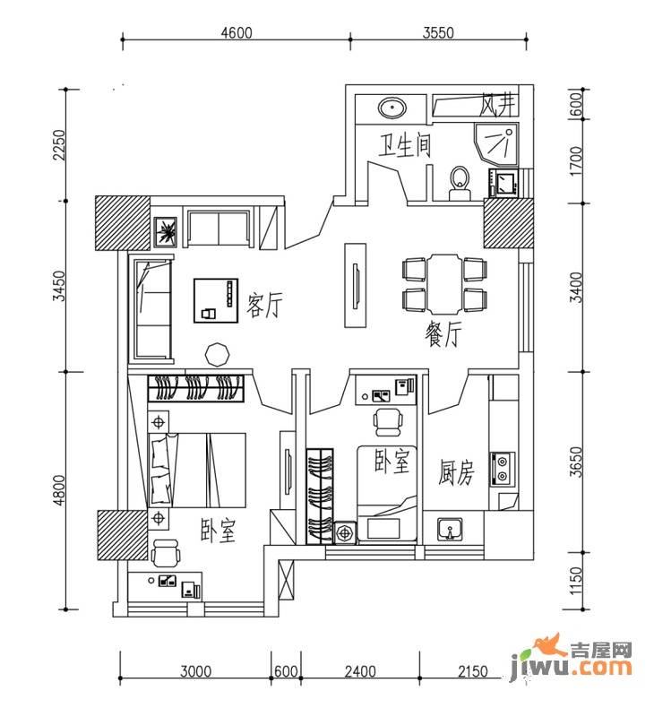 IBC中海国际2室2厅1卫103㎡户型图