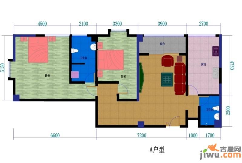 祁连山宇臻大厦2室2厅2卫141.3㎡户型图