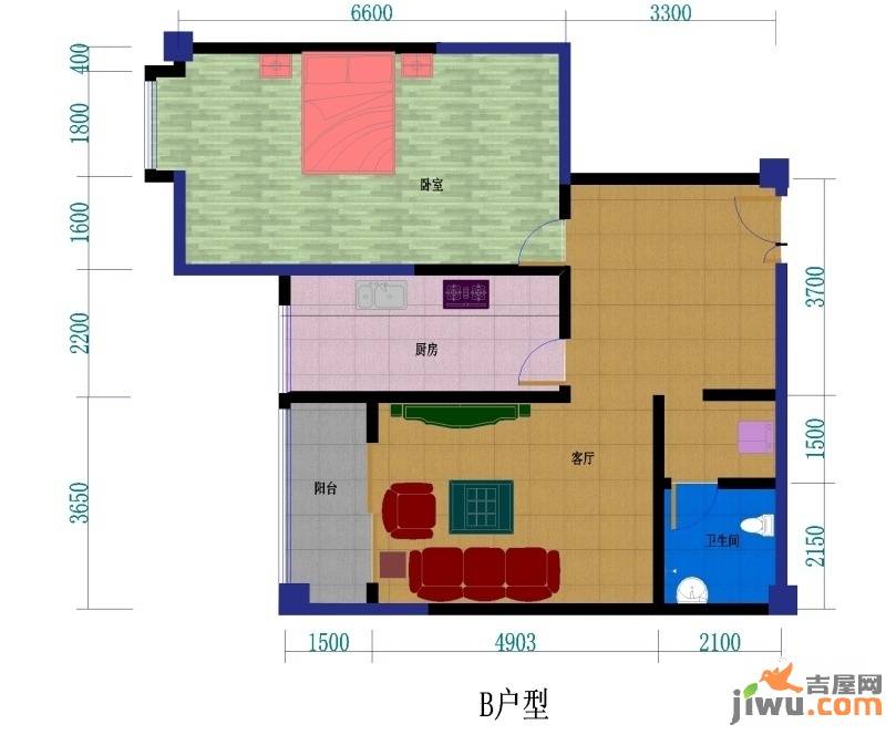 祁连山宇臻大厦1室2厅1卫106.7㎡户型图