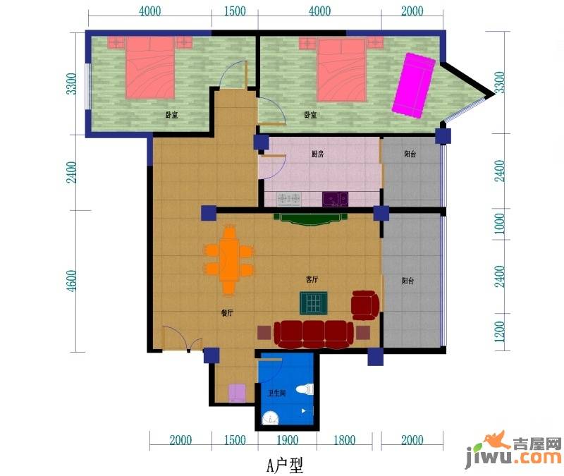 祁连山宇臻大厦2室2厅1卫142.2㎡户型图