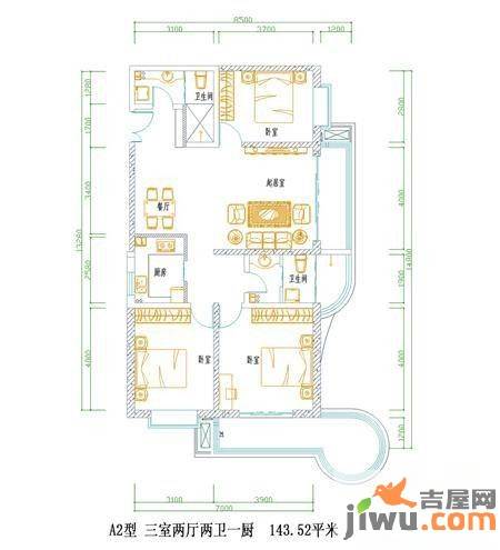 飞天世纪新城3室2厅2卫143.5㎡户型图