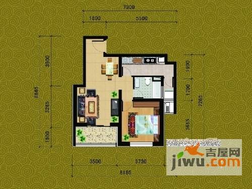 新厦水岸天成1室2厅1卫69.4㎡户型图