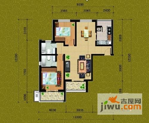 新厦水岸天成2室2厅2卫129.7㎡户型图