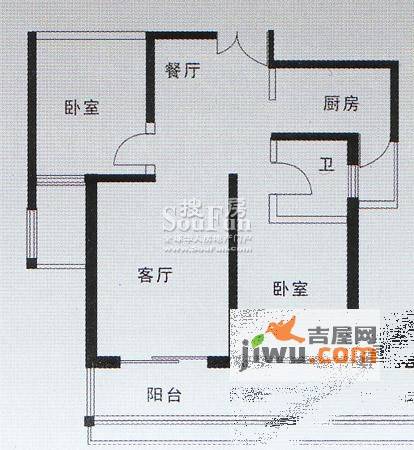 亚太嘉园2室2厅1卫101.6㎡户型图