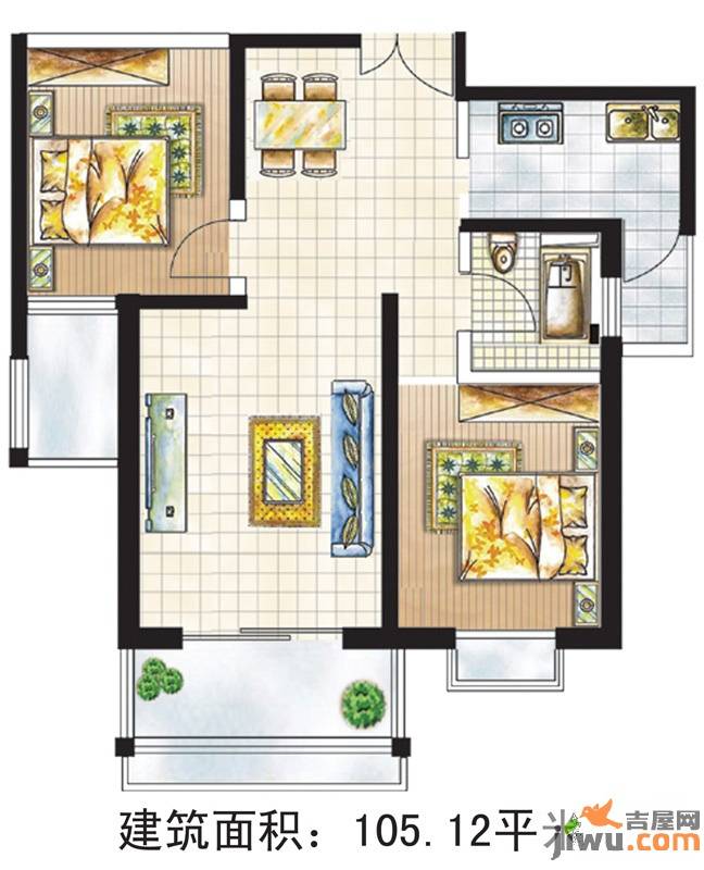 亚太嘉园2室2厅1卫105.1㎡户型图