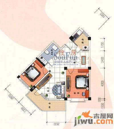 九洲城A区2室2厅1卫84㎡户型图