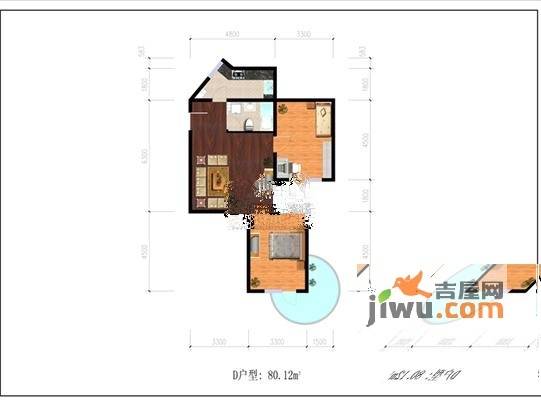 合作新村2室1厅1卫80.1㎡户型图