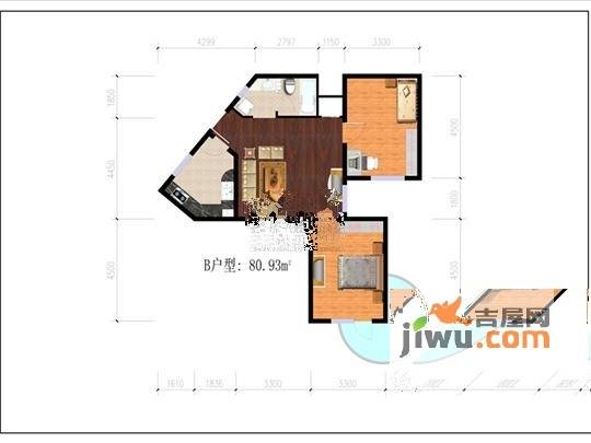 合作新村2室1厅1卫80.9㎡户型图