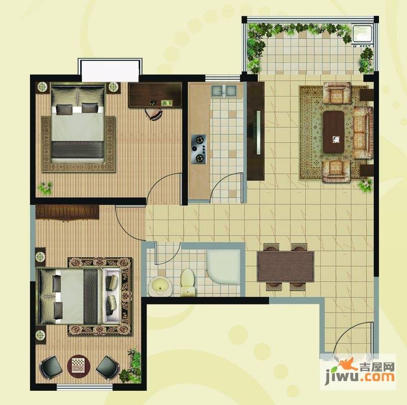 凯地华丽家族2室2厅1卫91.7㎡户型图