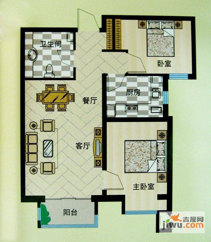 安联青年城2室2厅1卫72.9㎡户型图