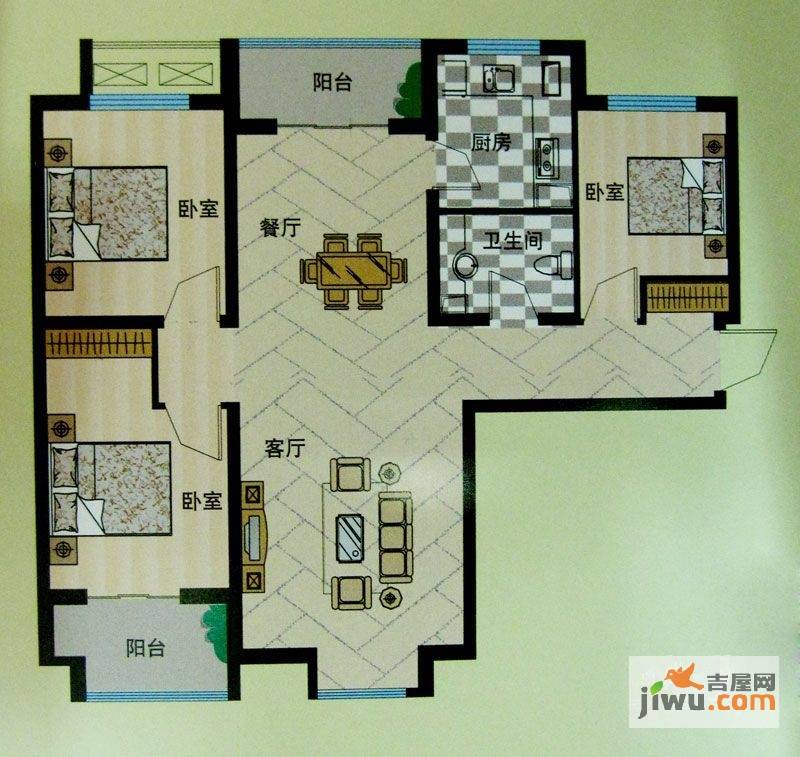 安联青年城3室2厅1卫117.3㎡户型图