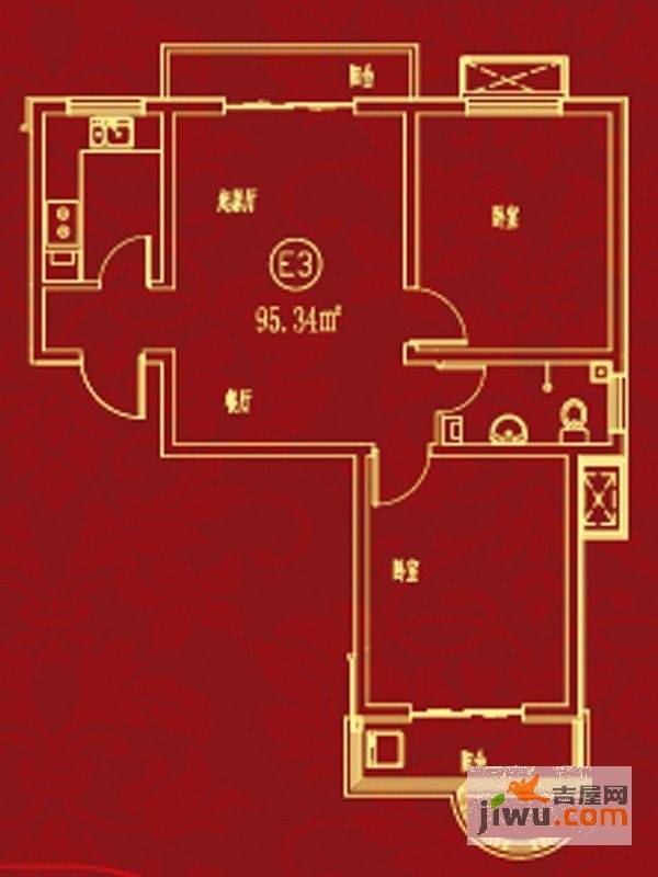 西引利2室2厅1卫95.3㎡户型图