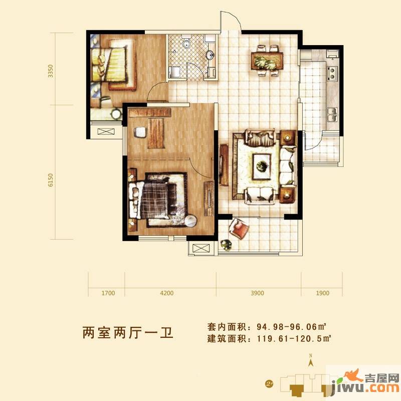 燕都紫阁2室2厅1卫119.6㎡户型图