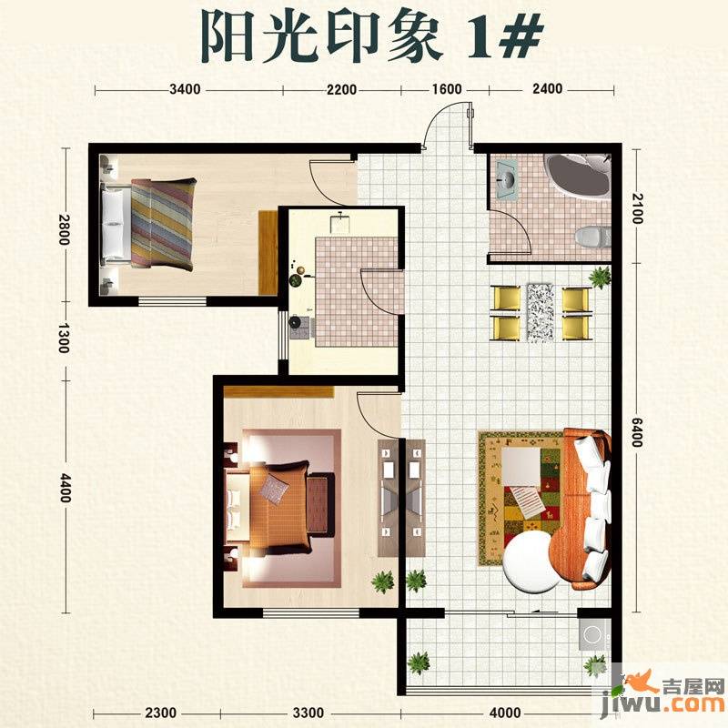 嘉和城2室1厅1卫95㎡户型图