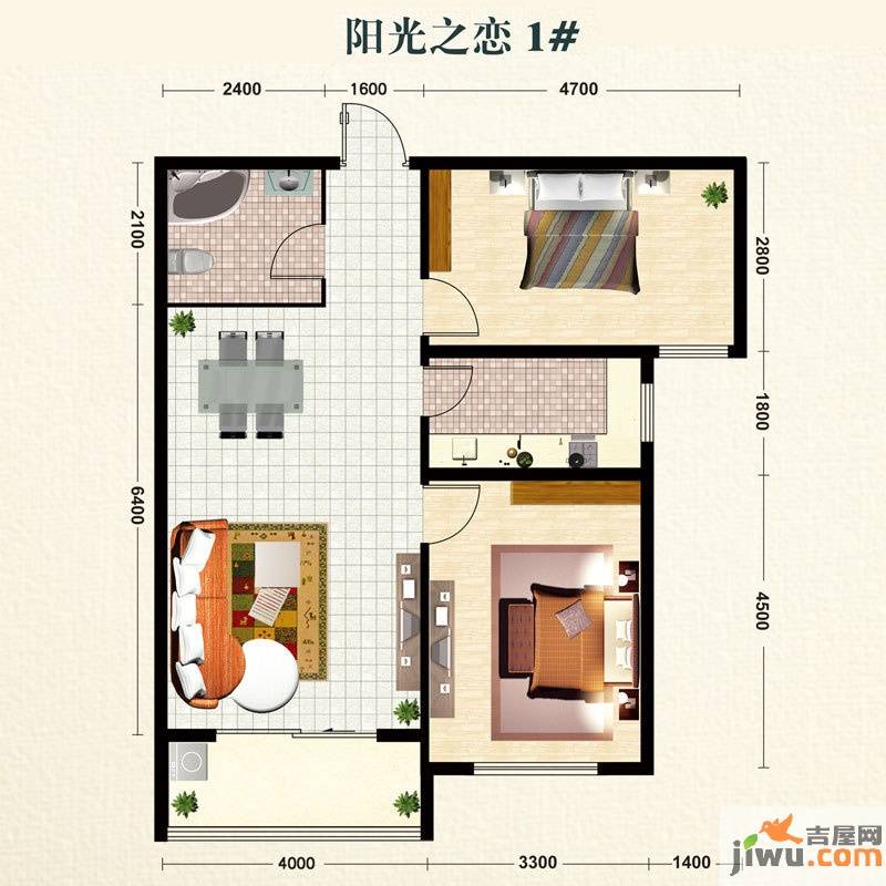 嘉和城2室1厅1卫94.5㎡户型图