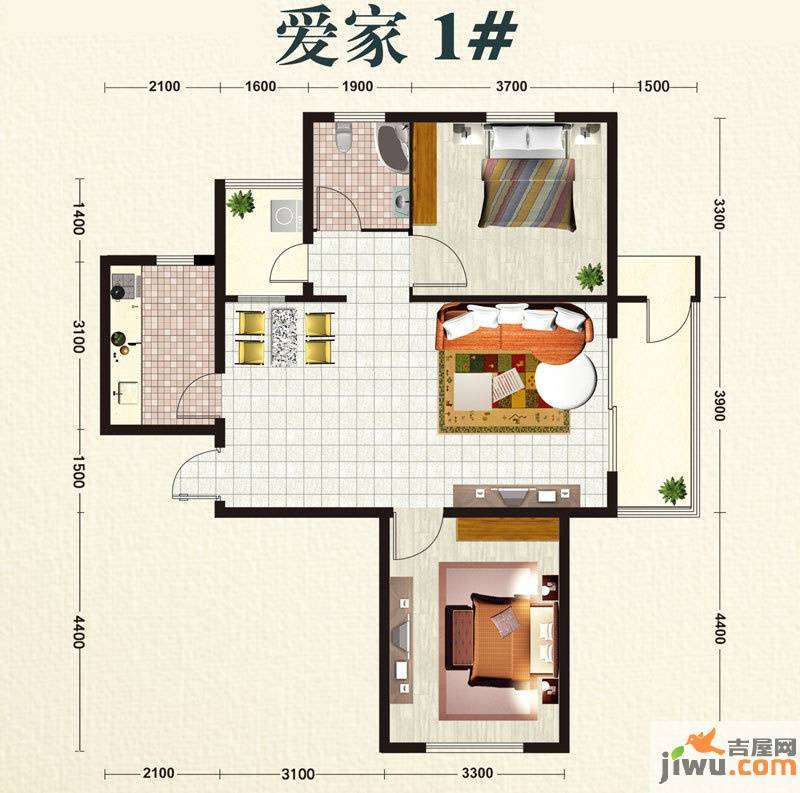 嘉和城2室1厅1卫94㎡户型图