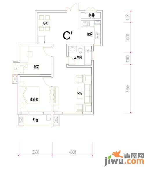 锦城3室2厅2卫129㎡户型图