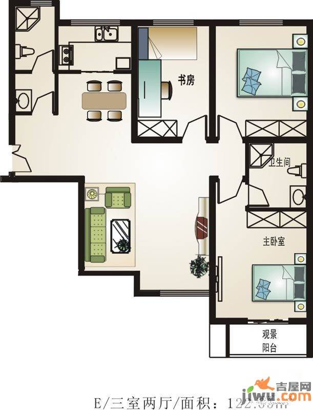 锦城3室2厅2卫122.7㎡户型图