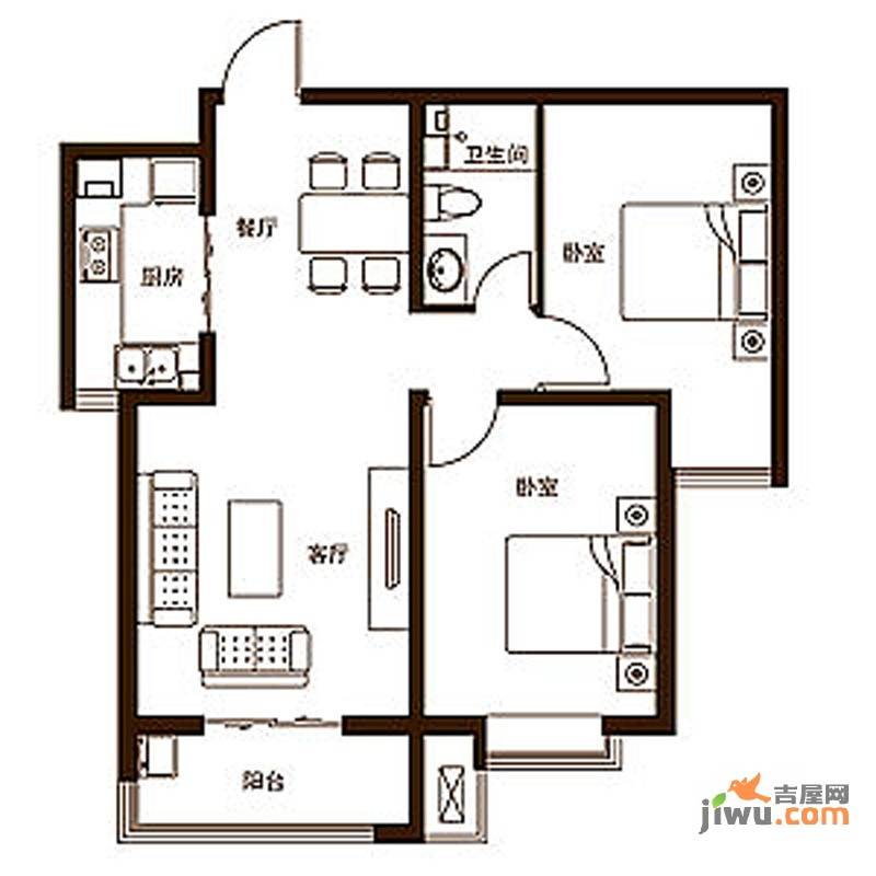 凯旋城2室2厅1卫87㎡户型图