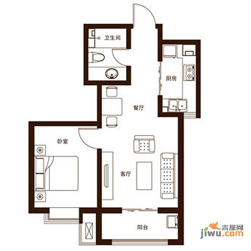 凯旋城1室2厅1卫61.8㎡户型图