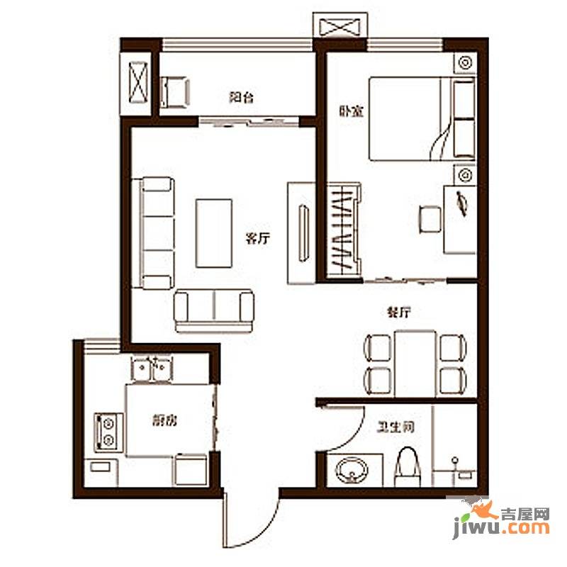 凯旋城1室1厅1卫65㎡户型图