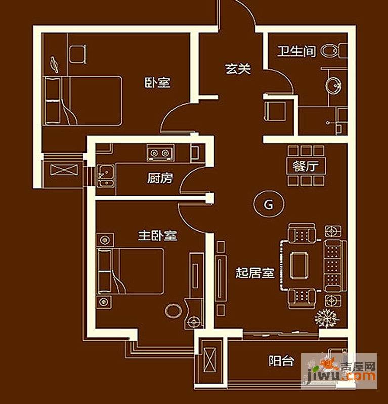 凯旋城2室2厅1卫88.1㎡户型图