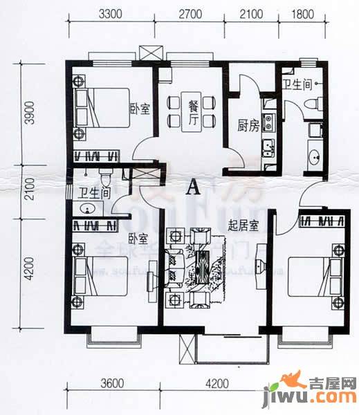 卓达太阳城3室2厅2卫136.5㎡户型图