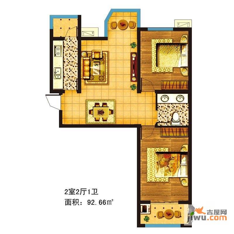 世纪名园2室2厅1卫92.7㎡户型图