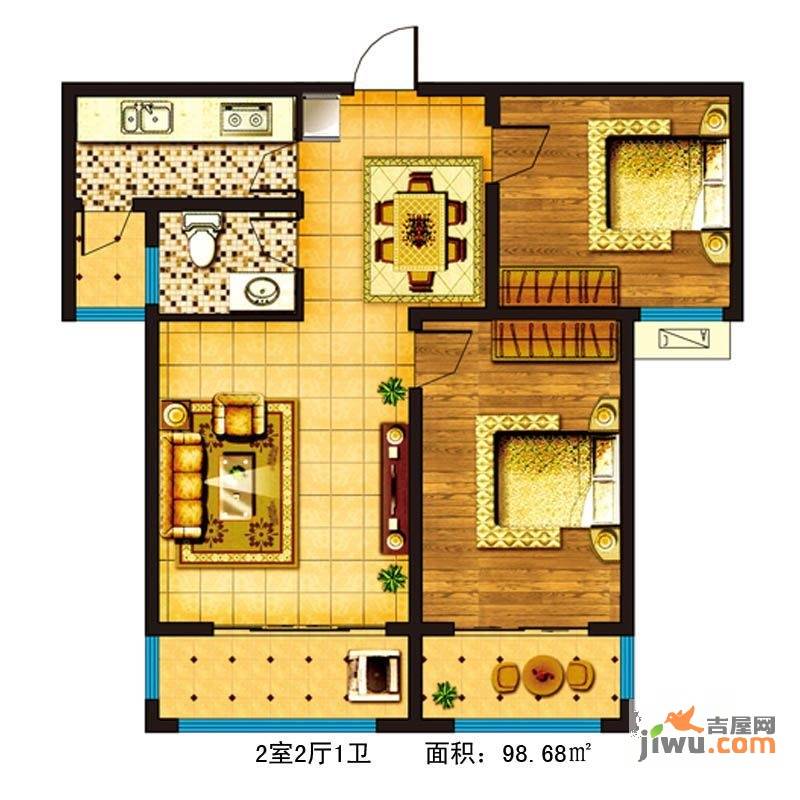 世纪名园2室2厅1卫98.7㎡户型图