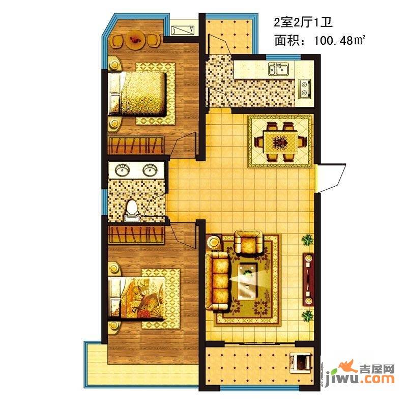 世纪名园2室2厅1卫100.5㎡户型图