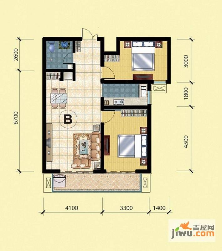 雅仕兰庭2室2厅1卫96㎡户型图