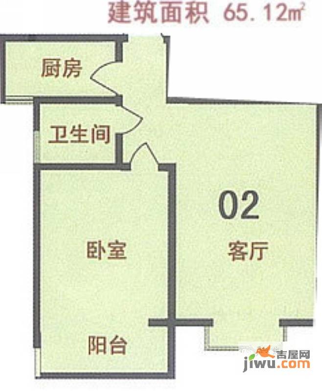 新天地自然康城三期1室1厅1卫65.1㎡户型图