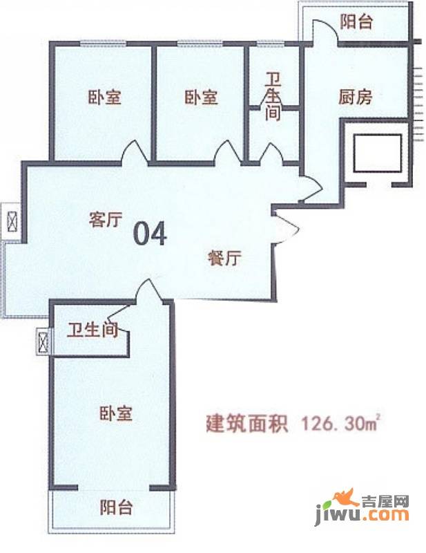 新天地自然康城三期3室2厅2卫126.4㎡户型图