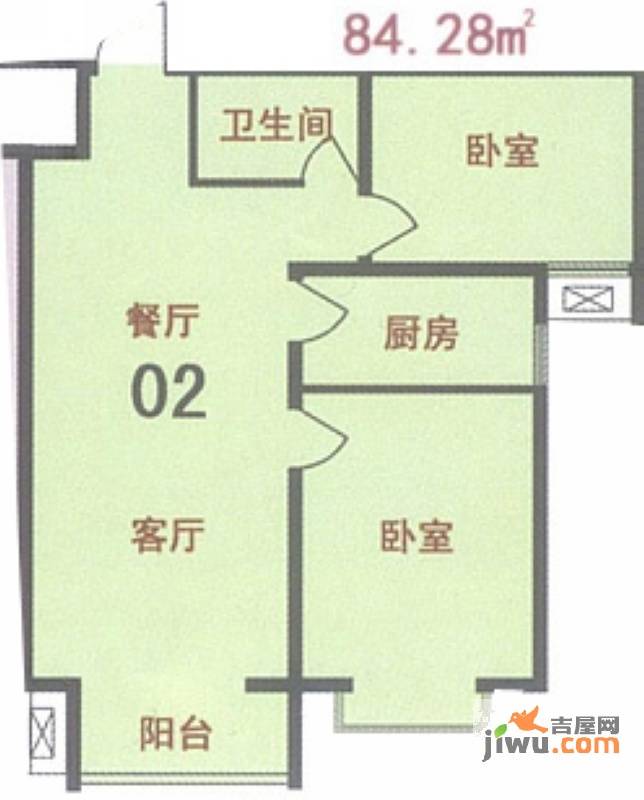 新天地自然康城三期2室2厅1卫84.3㎡户型图