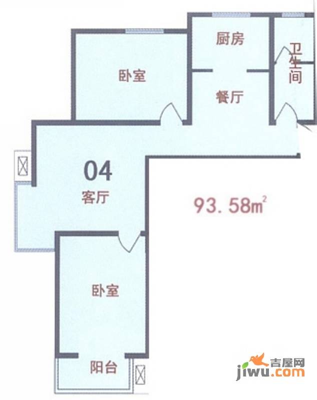 新天地自然康城三期2室2厅1卫93.6㎡户型图