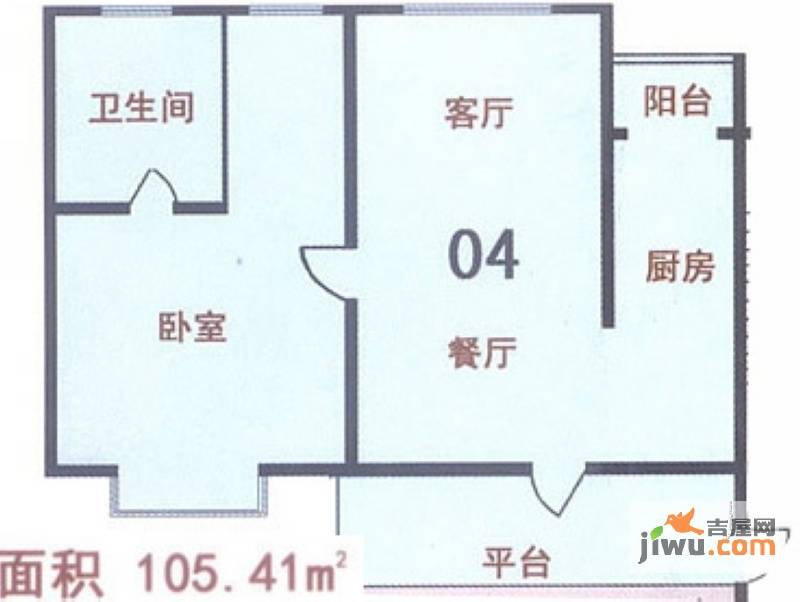 新天地自然康城三期1室2厅1卫105.4㎡户型图